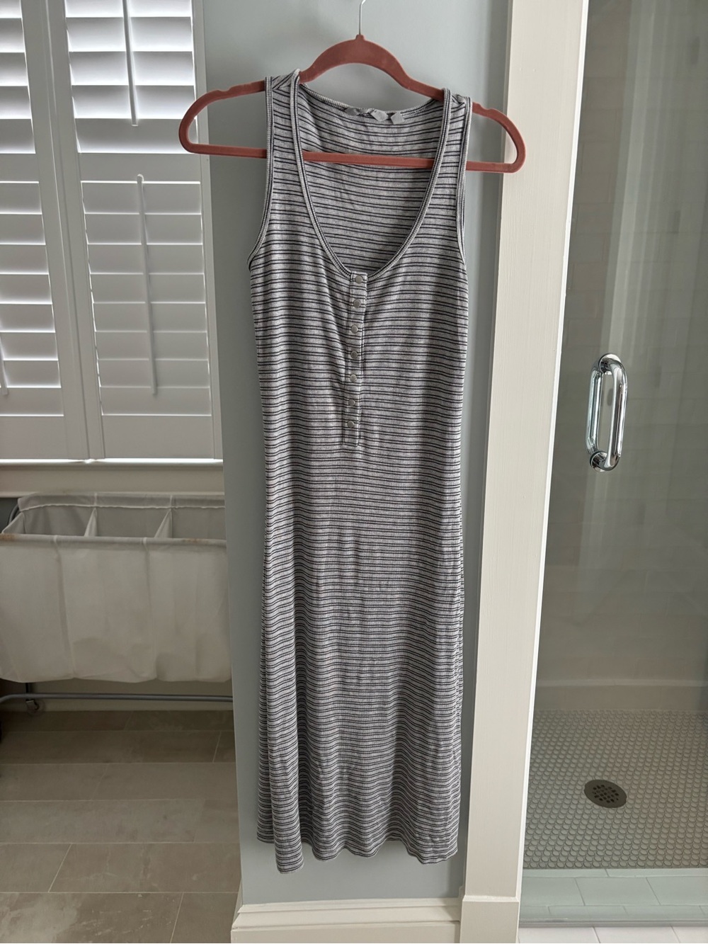 Athleta Striped Sleeveless Tank Dress - Light Gray & Black